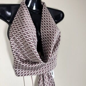 Blush Boutique Silk Halter Top Women's Medium Tie Back Abstract Cowl Neck